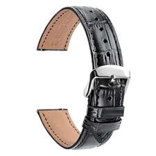 TStrap Extra Long Watch Band - XL XXL Leather Watch 22mm Black/Silver Clasp