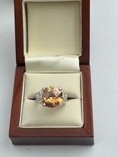 Vintage 925 Silver Statement Ring With Citrine Size O1/2 Signed FZ2