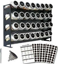 4 Tier Spice Rack Organizer with 32 Square Jars 4 With Jars, Black 