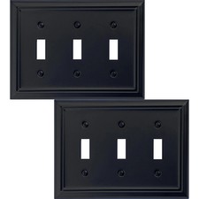 Triple Toggle Light Switch Cover Adler Metal Wall Plate, 2-Pack Black 3 Gang,...