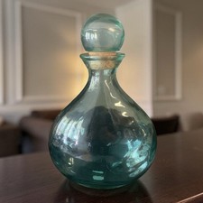 Vintage Aqua Turquoise Decorative Glass Bottle with Stopper - Spain