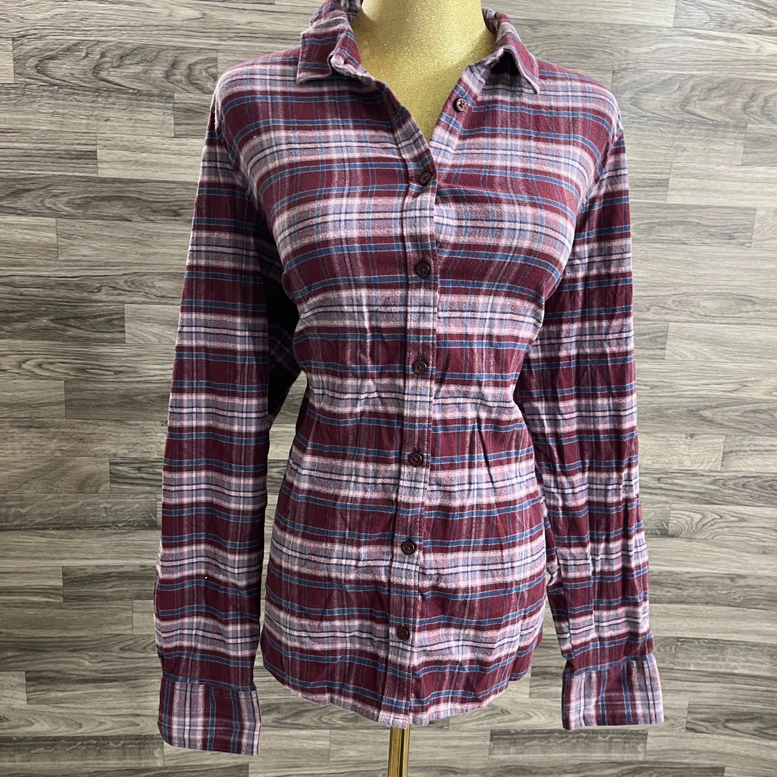 ORVIS Button Down Collar Stretch Maroon Plaid Fla… - image 2