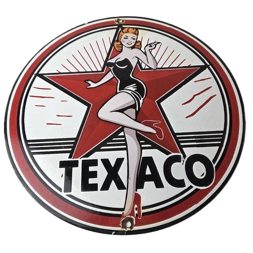 Vintage Texaco Gasoline Sign - Gas Service Station Pump Porcelain Sign