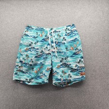 IZOD Saltwater Swim Shorts Mens Medium Blue Floral Drawstring Elastic Lined
