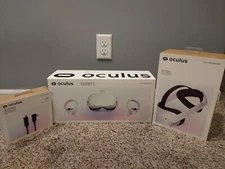 256GB Meta Quest 2, Elite Strap, PC Link Cable Bundle - All CIB. Hardly used!