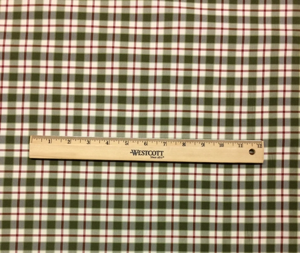 DESIGNER 100% SILK CHECK THYME GREEN RED STRIPE MULTIUSE FABRIC BY THE YARD 55"W - Image 2 of 4