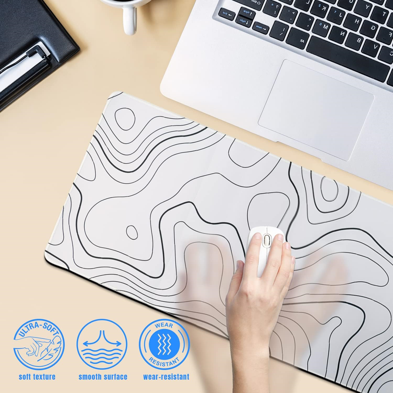 Topographic Mouse Pad White Long Big Extended Gaming Mouse Pad XL Large