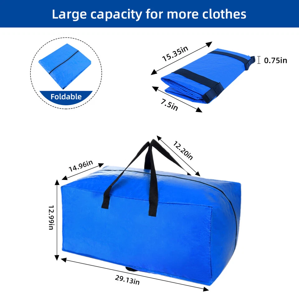 4-Pack Storage Bag Extra Large Heavy Duty Zipped Reusable Blue Moving Bags - Image 4 of 4