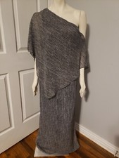 Halston Cold Shoulder Black White Striped Sheer Lined Side Slit Long NWT Dress 6