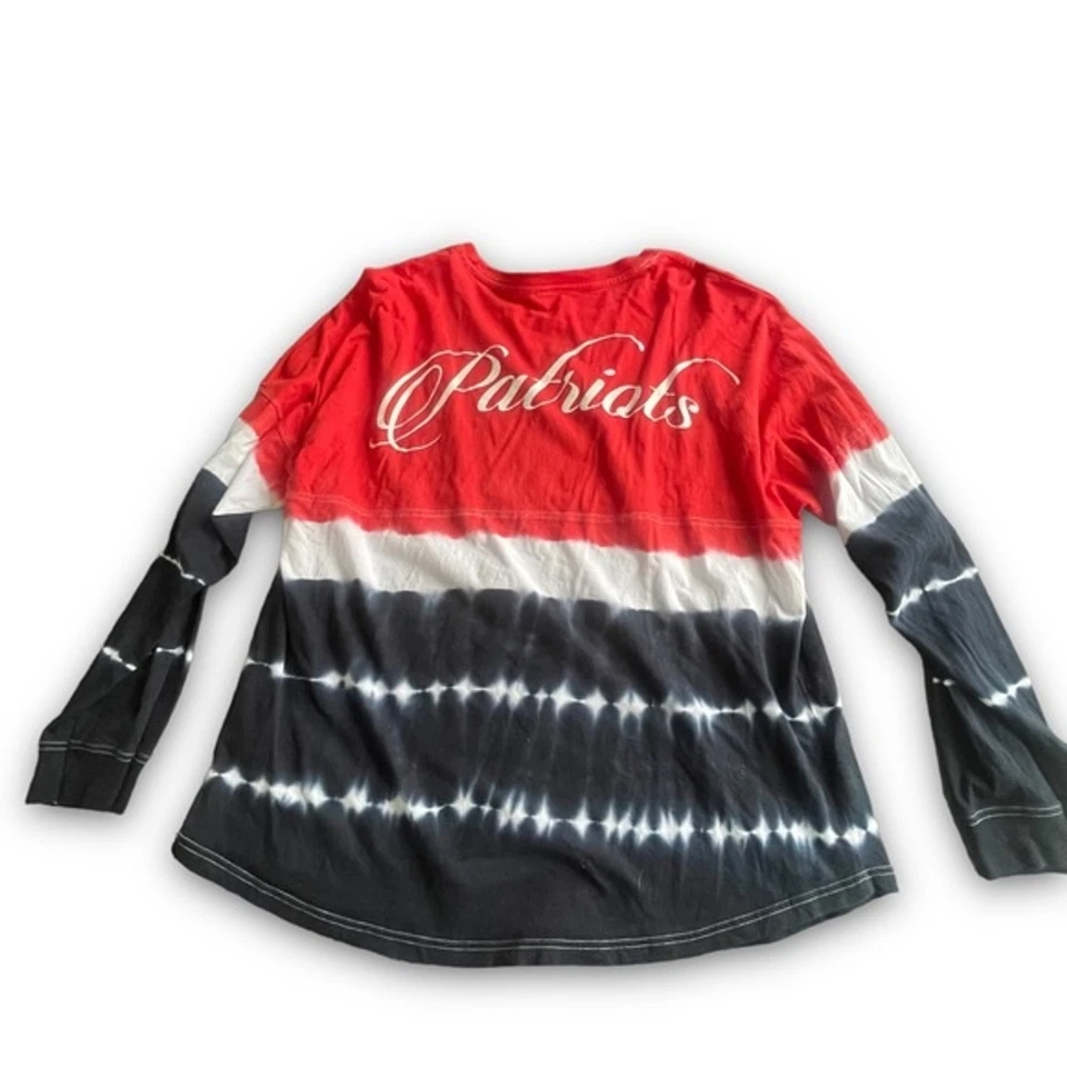 J.America Red/White/Blue Dip Dye/Tie Dye Patriots Long-sleeve Tee Men's Size XXL - Image 3 of 4