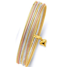 NEW 14K TRI COLOR GOLD 7DAYS HOLLOW BANGLE
