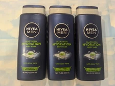 LOT (3) NIVEA MEN MAXIMUM HYDRATION BODY WASH WITH ALOE VERA    16.9 FL OZ