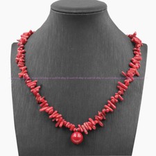Natural 3-10mm Red Coral Gems Irregular Chips Gravel Beads Pendant Necklace 18''