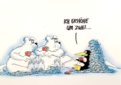 Nostalgische Grußkarte, Pokerspiel, Ich erhöhe um zwei, 1989, Humor, Uli Stein