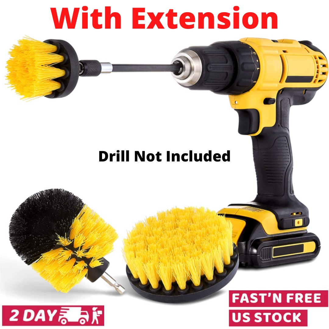 Long Drill Brush Attachment Set Extend Power Scrubber Kit Clean