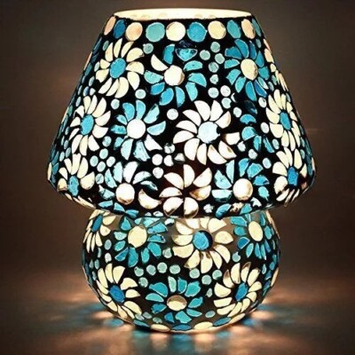 Boho Mosaic Table Lamp Handmade Floral Glass Bedside Lamp Home Decor