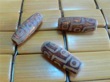 3pc Old Tibetan Mystical DRAGON EYED AGATE DZI BEAD Pendant 30x13mm ca1