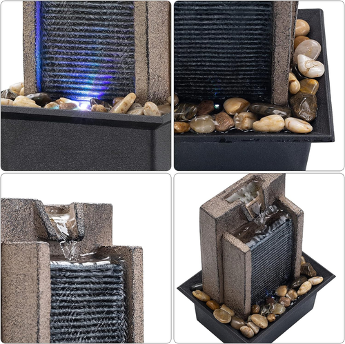 Tabletop Waterfall Fountain - Natural River Rocks Decorated with Colorful Light - 第 4/7 張圖片