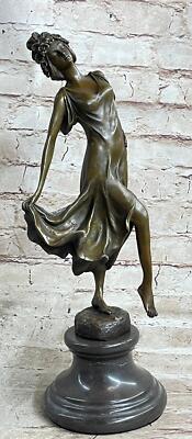 Hot Cast Bronze Dancer Girl in Skirt Female Figure Sculpture Statue Art by Milo