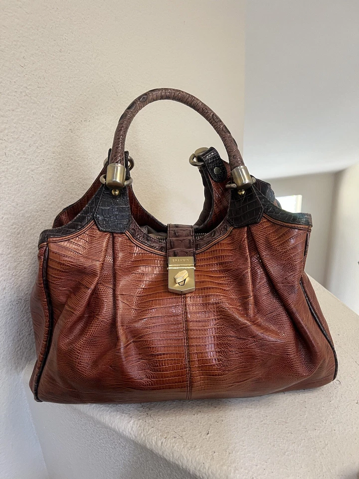 BOLSO HOBO RARO BRAHMIN ELISA MADREPERLA TRI Texturizado LIZARD EMBOS CUERO Foto 2 de 4