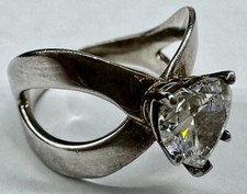 VINTAGE ESTATE STERLING SILVER CZ HEART CUT ENGAGEMENT RING SIZE 8