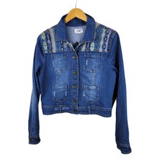 Jolt Size Xs/small Denim Jean Jacket Coat Button Up Western Cowgirl Aztec Blue