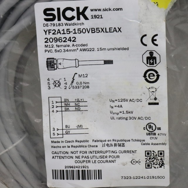 Câble D'actionneur SICK YF2A15-020VB5XLEAX - Neuf, 5 Conducteurs, Connecteur M12 Femelle