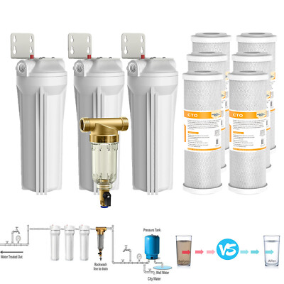 10 Inch Whole House Water Filter Housing Filtration System CTO Carbon Cartridge