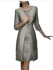 FREE SHIPPING Mother Of Bride Wedding Embroidered Silver Ensemble 2 Piece