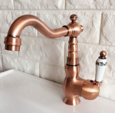 Antique Red Copper Bathroom Kitchen Bar Vessel Sink Swivel Faucet Tap snf403