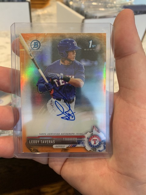 2017 Bowman Chrome Orange Refractor Leody Taveras RC Rookie AUTO 05/25