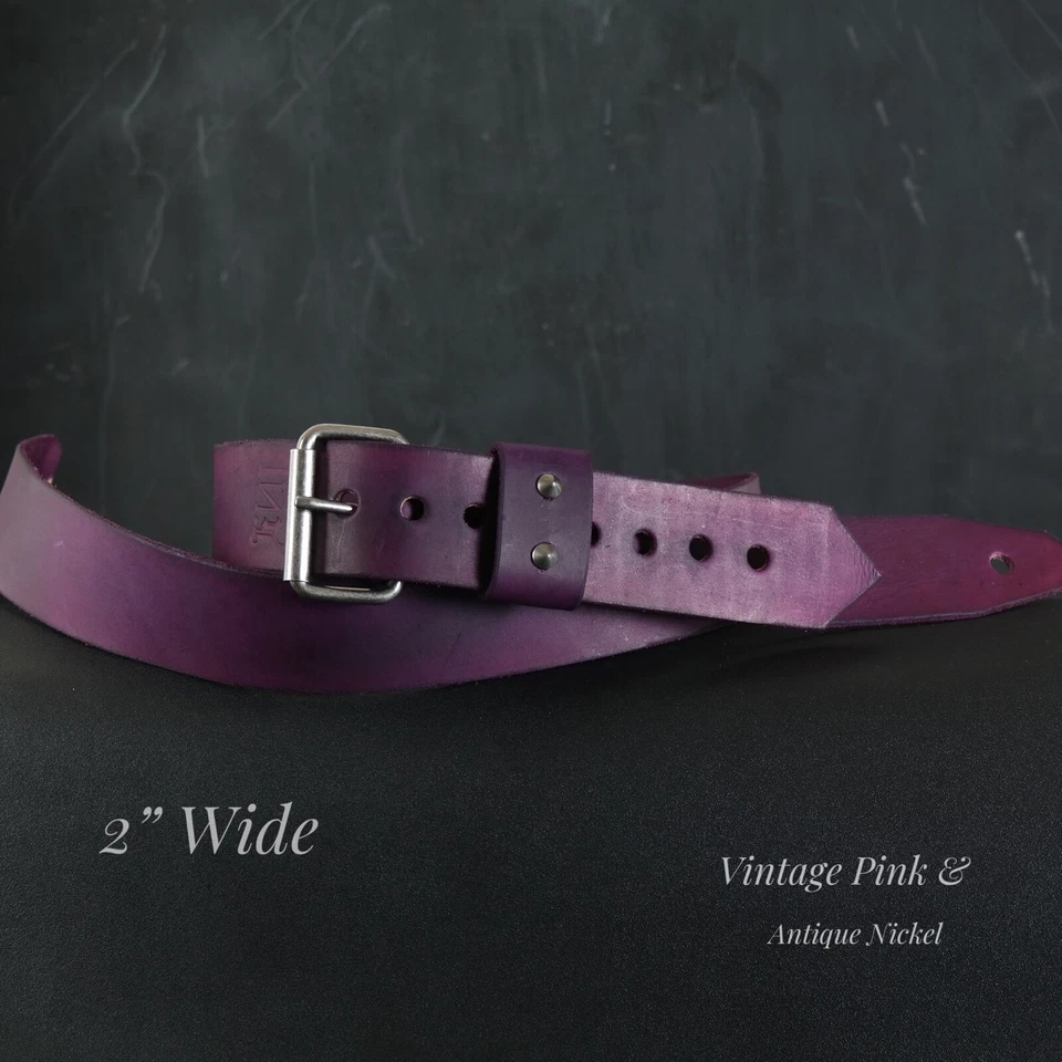 Correa de guitarra de cuero. Hebilla ajustable. 2 pulgadas de ancho. Violeta Profundo Foto 3 de 4