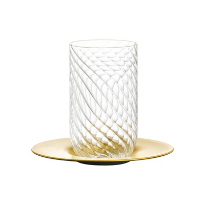 Eisch Twist Latte Macchiato Glas mit Untertasse 360 ml Gold in Geschenkröhre
