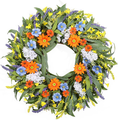 Spring Wreath for Front Door 24 Inch, Summer Floral Wreaths with Artificial Dais