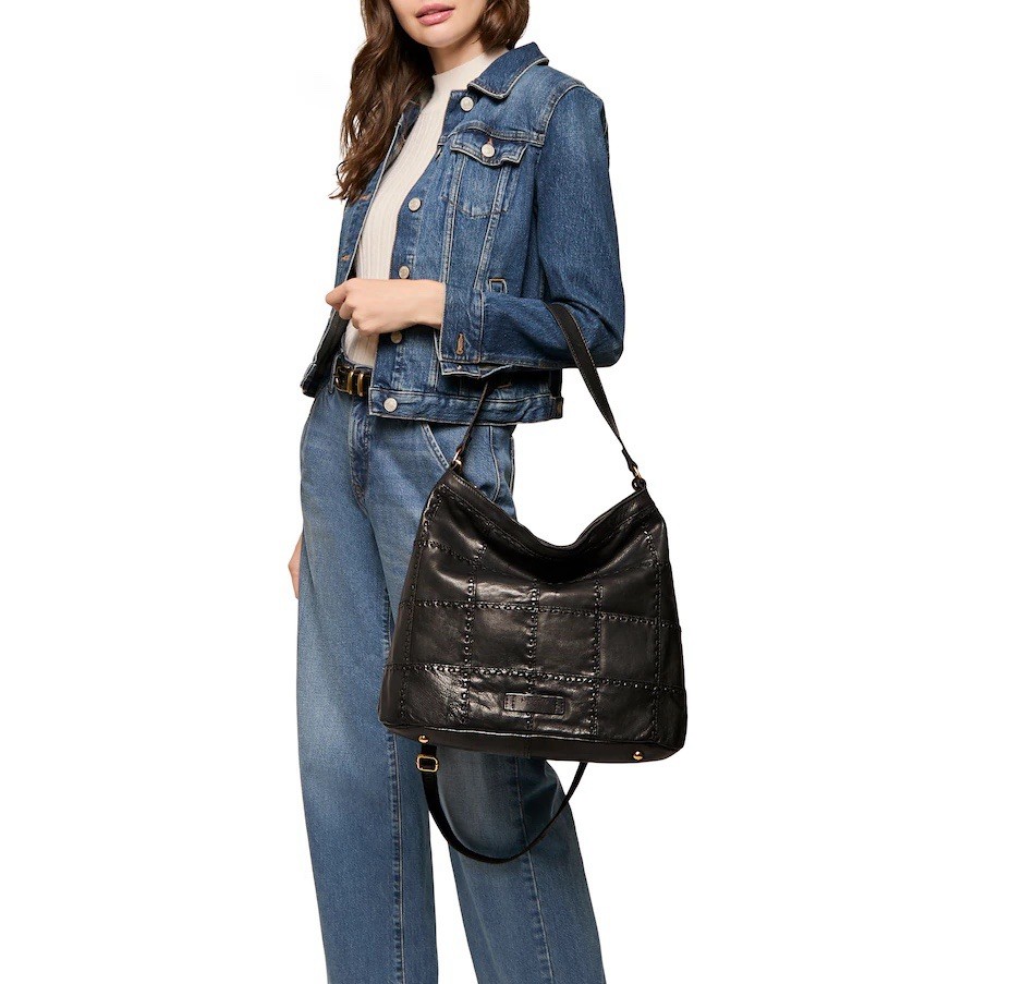 American Leather Co. Heritage Leather Zip Top Bucket Hobo Bag Black MSRP $195