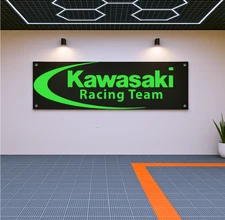 Decoration Kawasaki Racing Team Flag Banner – 71x24" Garage or Moto Wall Decor