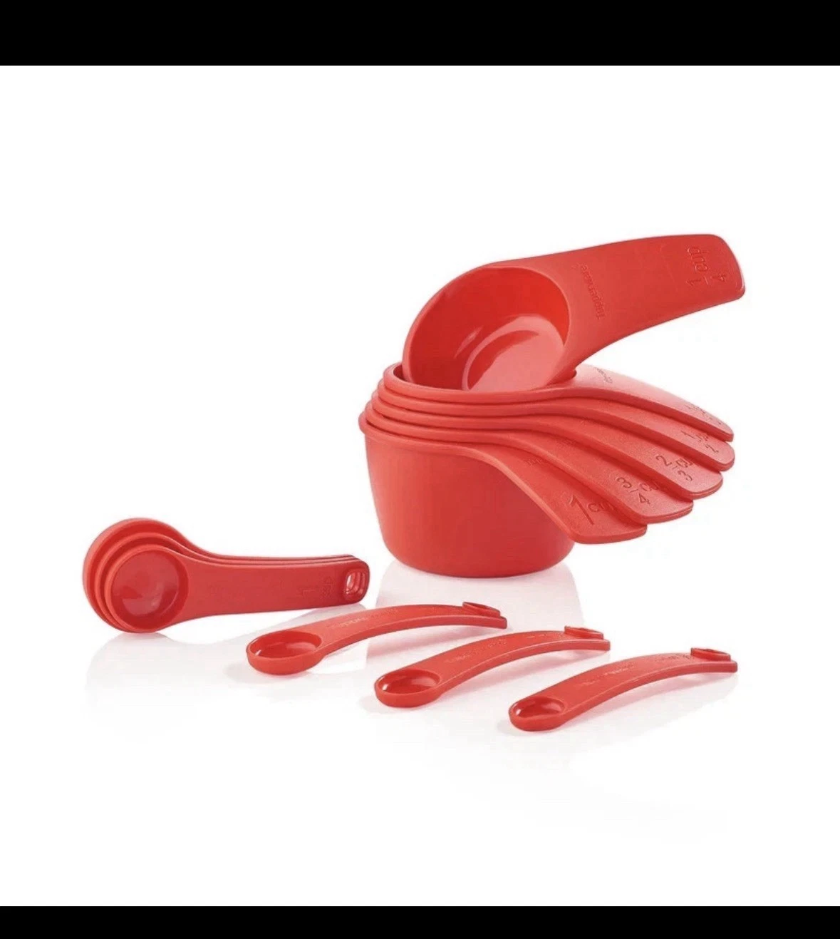 New Tupperware Measuring Mates RED cups & Nesting spoons 1/8tsp-1tbsp-1/4-1/2-1c