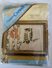 Vtg 1973 COLUMBIA-MINERVA Creative Crewel Needlepoint Kit - SUNSET OWL - 7409