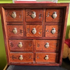 Antique Chinese Wooden Cabinet Handcarved Drawers Heart-Shaped Handles