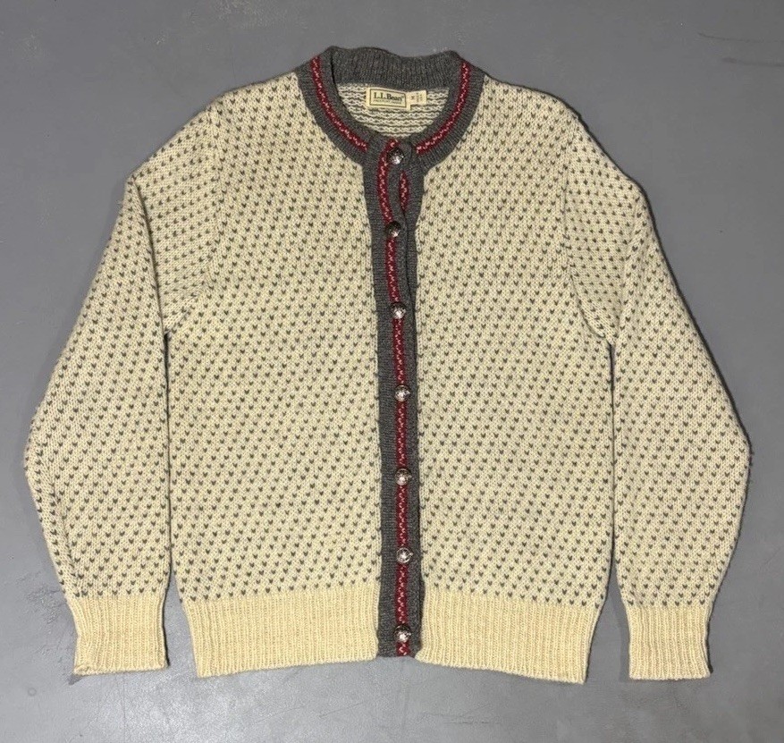Vintage Women’s L.L. Bean Birds Eye Wool Button Up Cardigan Sweater Size M