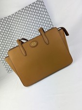 Tory Burch Robinson pebbled leather tote bag in bistro brown/ tiger's eye color