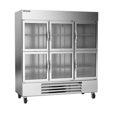 Beverage Air HBR72HC-1-HG 75" 3-Section Reach-In Refrigerator w/ 6 Glass Half...