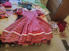 Handmade Vtintage Red Plaid Sailor Style Rockabilly Pinup Square Dance Dress