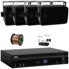 Pyle 5.2CH Home Receiver, 4x 3.5'' 200W Indoor/Outdoor Speakers  Wireless Mic