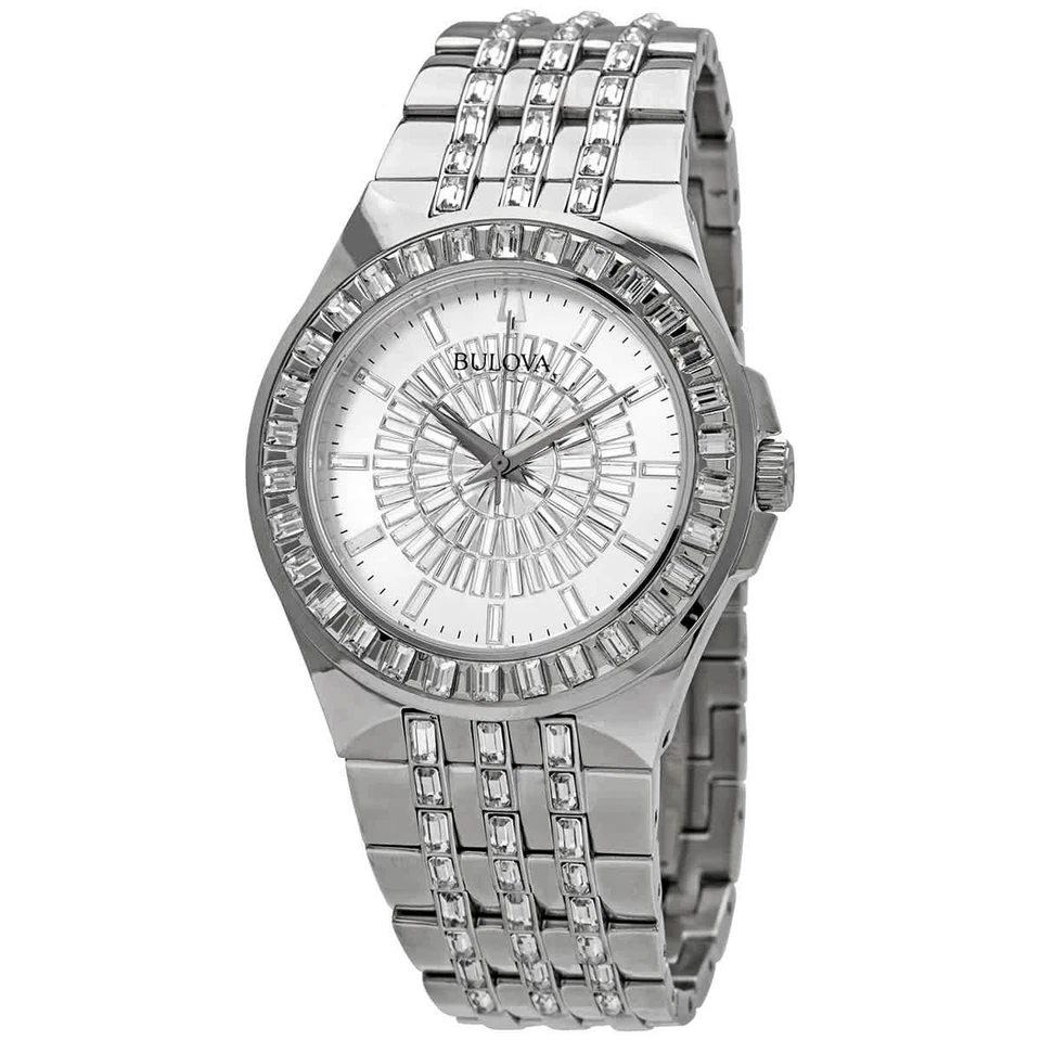 Reloj para hombre Bulova Phantom Quartz Crystal Silver Pave Dial 96A236