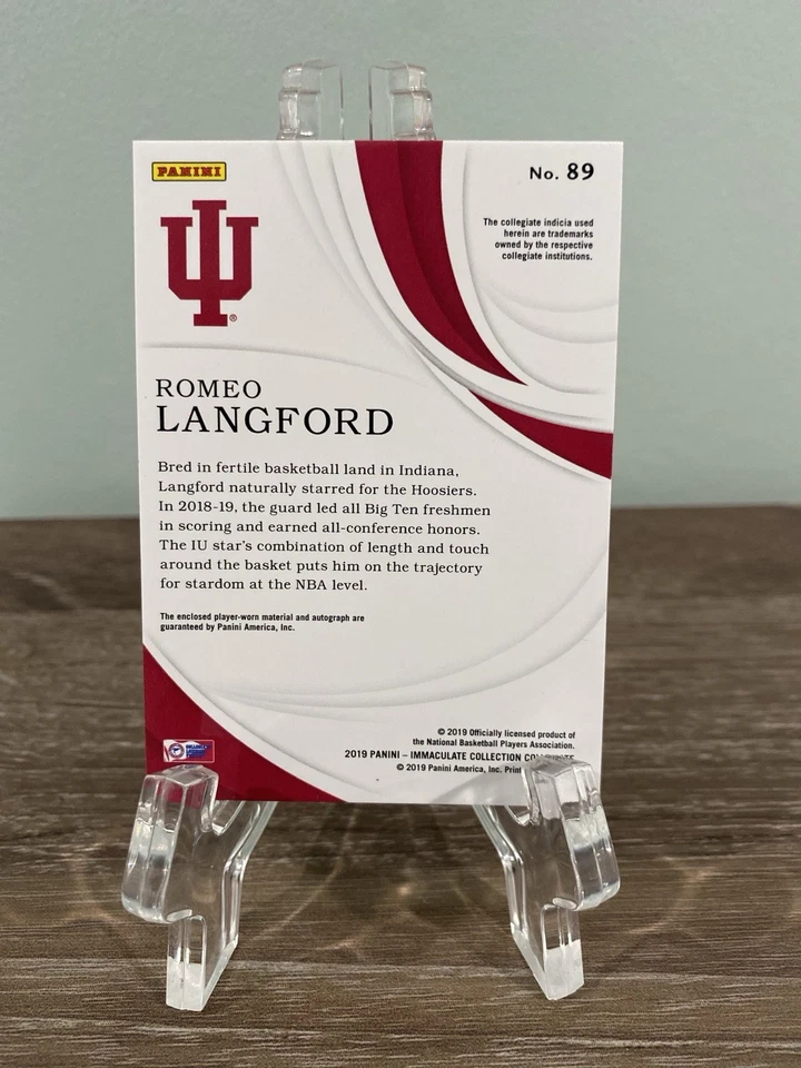 2019/20 Panini Immaculate Romeo Langford RPA 1/1 “B10” Patch RC Auto Hoosiers - Image 2 of 2