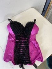 Fredericks of Hollywood Bright Pink Lace Back Corset L Bustier Gothic Y2K Sz 38