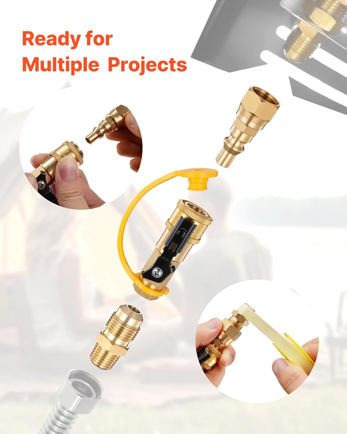 RV Propane Quick Connect Fitting Adapter Valve, 7 Pieces, 1/4-Inch Male NPT Full