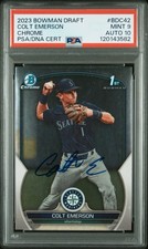 Colt Emerson Signed 2023 Bowman Draft Chrome #BDC42 1st Bowman PSA 9/10 POP 3
