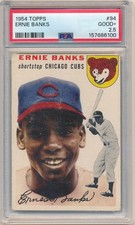 ERNIE BANKS 1954 TOPPS BASEBALL #94 RC ROOKIE CARD CHICAGO CUBS PSA 2.5 GD+